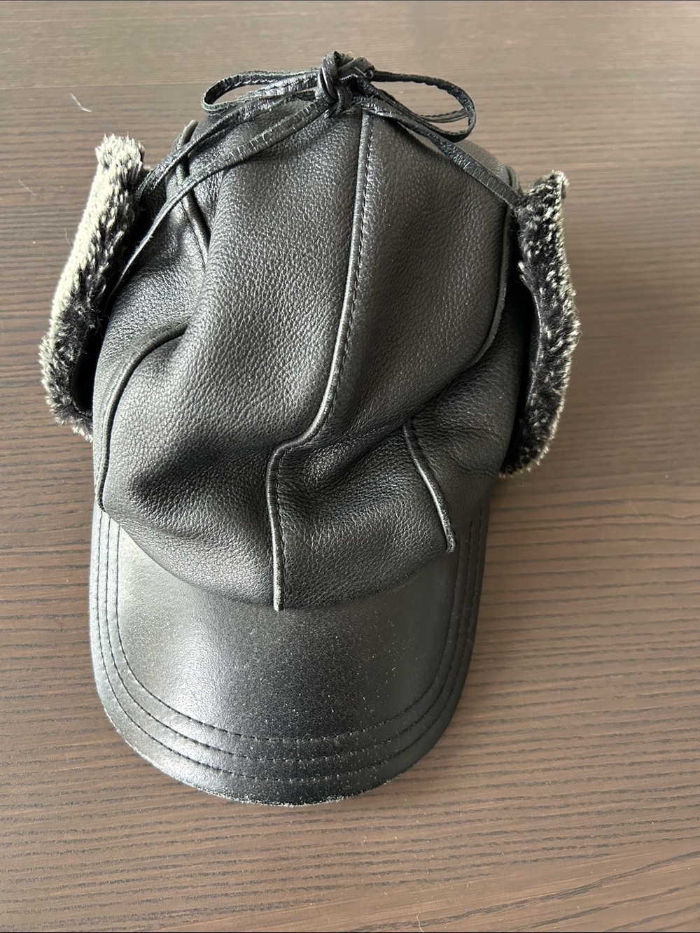 Black Real Leather Trapper Hat Cap - Men's Winter Accessory